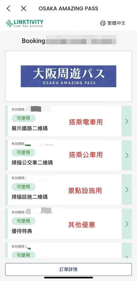 大阪周游卡电子券界面(Linktivity)